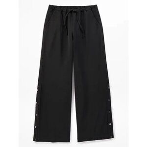 Athleta Black Wide-Leg Snap-Detail Track Pants